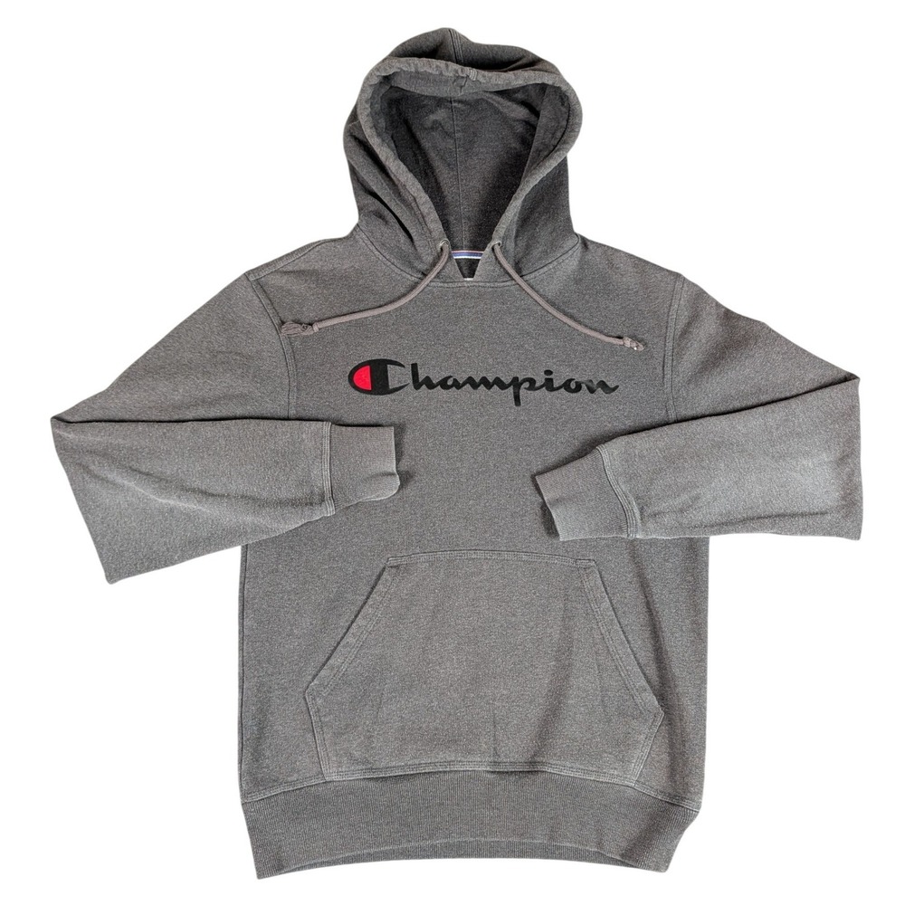 Champion Authentic Athleticwear Men Charcoal Grey Script Logo Pullover Hoodie